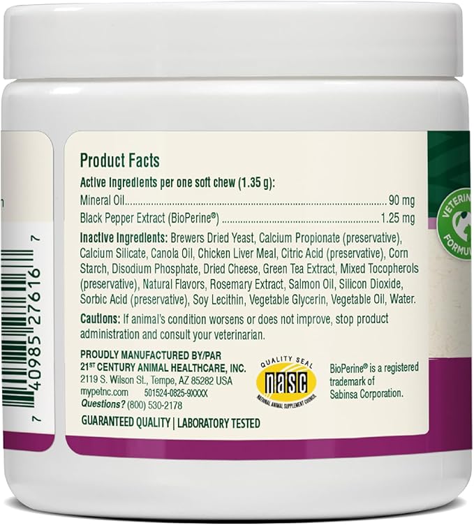 Petnc Hairball Soft Chews for Cats (90 Count), Helps Reduce Cat Hairball Formation with Mineral Oil & Black Pepper Extract, Chicken & Cheese Flavor, For Felines of All Ages & Breeds