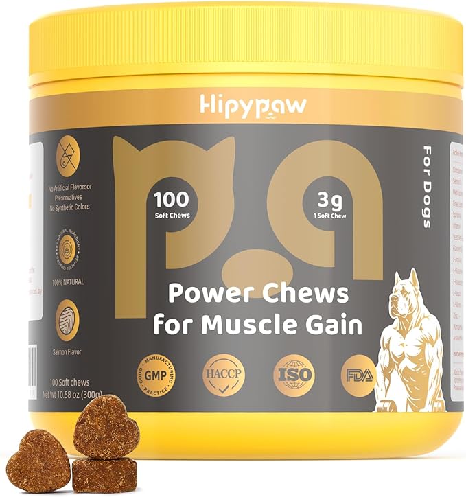 Muscle Gain Chewable Tablets for Dogs: with BCAAs L-Arginine Glucosamine Spirulina and Salmon Oil - Supplement for Muscle Growth Strength and Joint Health - for All Dog Breeds & Ages