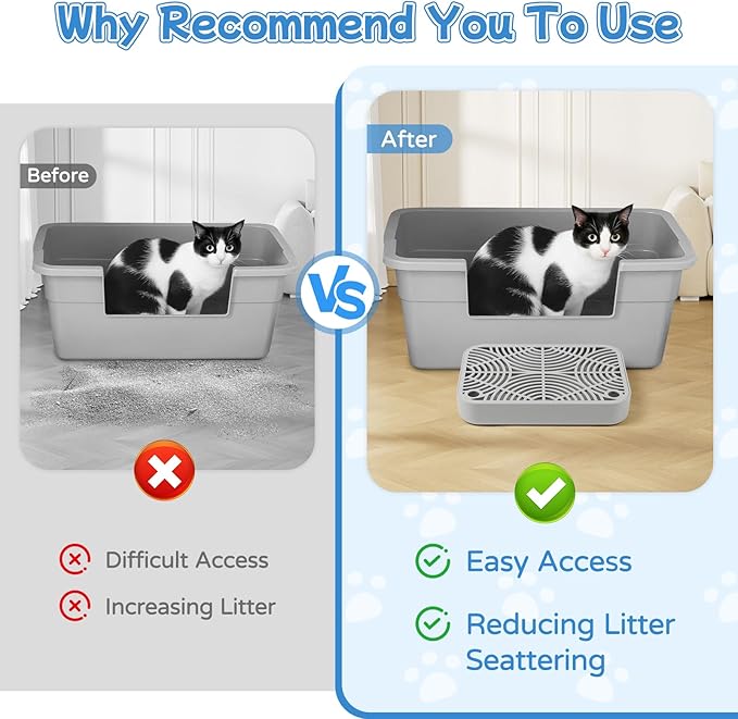Kalolary 2PCS Litter Box Ramp, Cat Steps/Stair for Litter Box, Litter Catcher with Filter Function and Non-Slip Rubber Feet, Suitable for Small and Elderly Cats