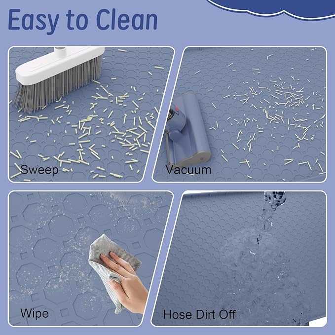 Silicone Large Cat Litter Mat 34" X 22", Cat Mat for Litter Box, Cats Litter Trapping Mat, Non-Slip and Waterproof, Raised Edges, Blue