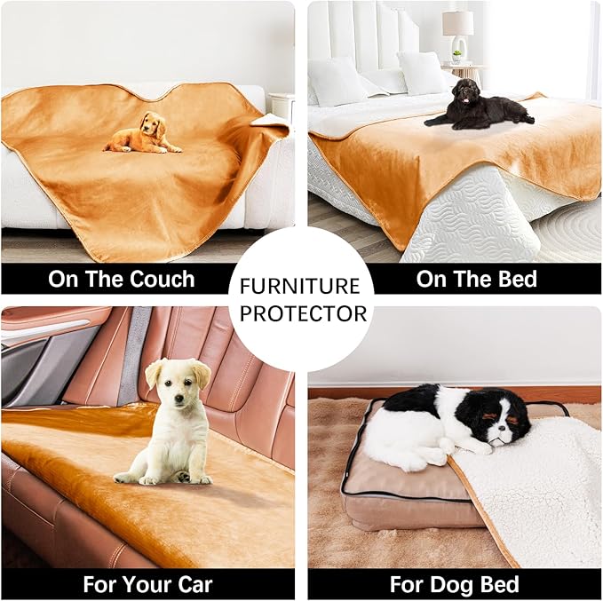 Waterproof Blanket for Bed, Leak Proof Dog Blankets for Couch Sofa Protection, Reversible Pet Sherpa Throw Furniture Protector Machine Washable(60"x80",Orange)