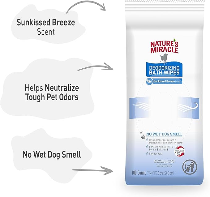Nature's Miracle Deodorizing Bath Wipes Sunkissed Breeze Scent, 100 ct (Pack of 3)