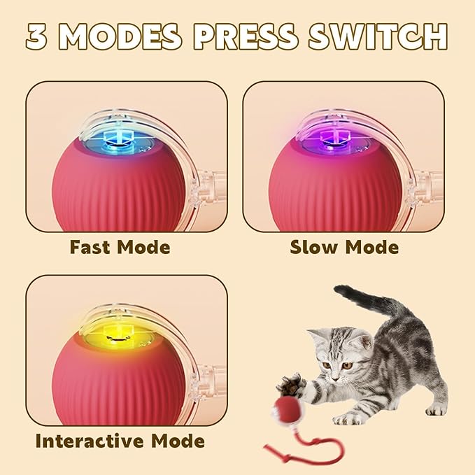 360°Interactive Rolling Cat Ball - Automatic Chew Toy for Active Cats & Small Dogs, Smart Fast Rolling Pet Toy