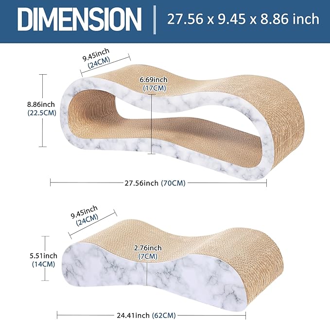 Simple Delxue 2 in 1 Cat Scratcher Cardboard Lounge Bed, Cat Scratching Post, Durable Board Pads Prevents Furniture Damage,Large,Marble White