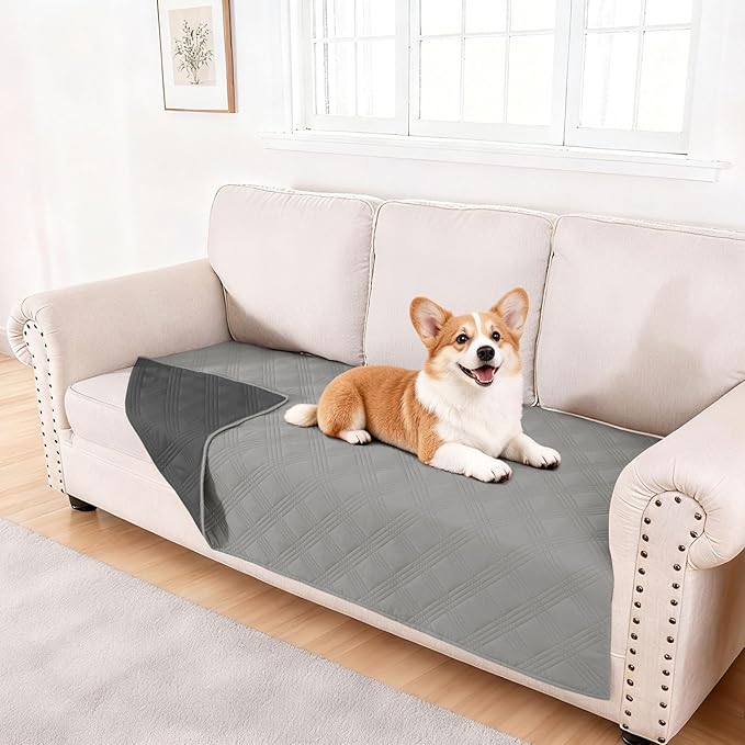 hyha Waterproof Dog Blanket, Reversible Pet Bed Blanket, Soft Sofa Couch Cover for Dogs Washable, Waterproof Pet Couch Covers for Sofa Puppy Cats Furniture Protector(40"x90", Grey/Dark Grey)