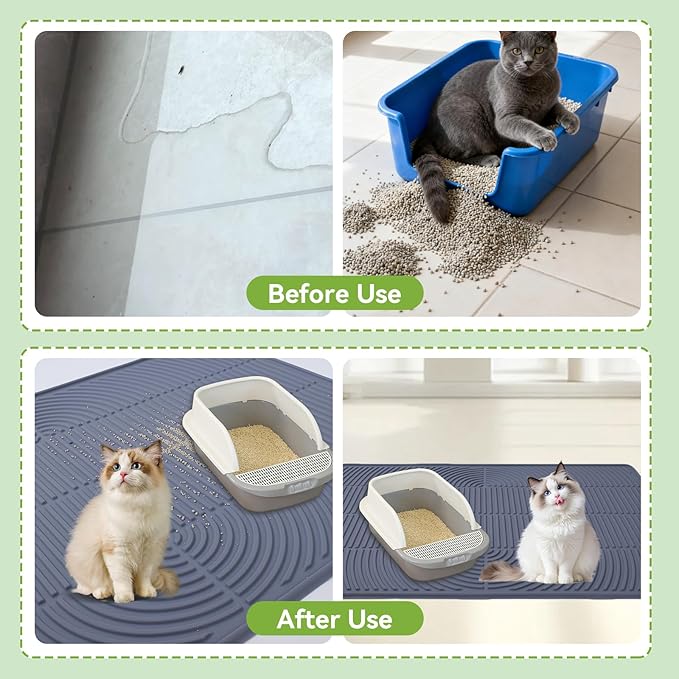 Large Silicone Cat Litter Mat 47" X 35",Cat Mat for Litter Box Anti-Slip,Cat Litter Trapping Mat, Non-Slip Kitty Litter Mat for Floor,Easy to Clean& Waterproof Cat Litter Pads