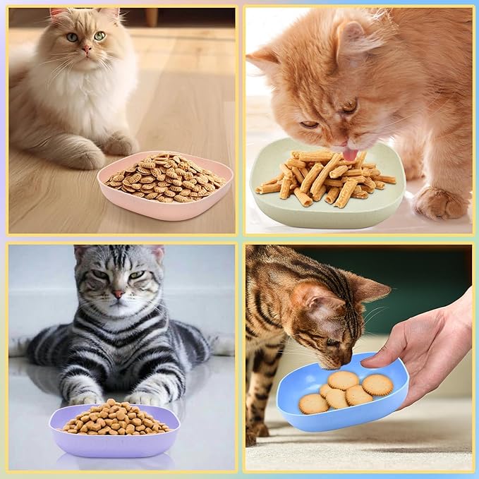 TKOnline 10 Pcs Cat Food Bowl, 5.7 Inch Plastic Shallow Pet Food and Water Dish for Whisker Fatigue Relief, Wide Cat Wet Feeding Bowls, Small Flat Dish for Indoor Outdoor Kittens Dogs ﻿
