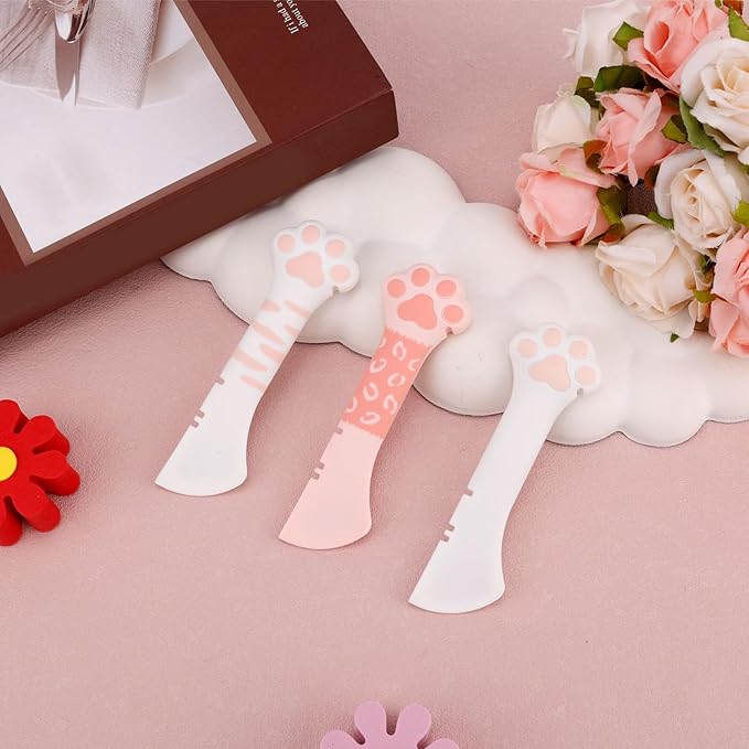 Tinoaly 3 Pcs Dog Cat Food Spoon, Adorable Paw Spoon for Wet Food Silicone Can Opener Multifunctional Pet Spatula Scoop Mixing Spoons for Cat Dog Supplies (White & Pink)