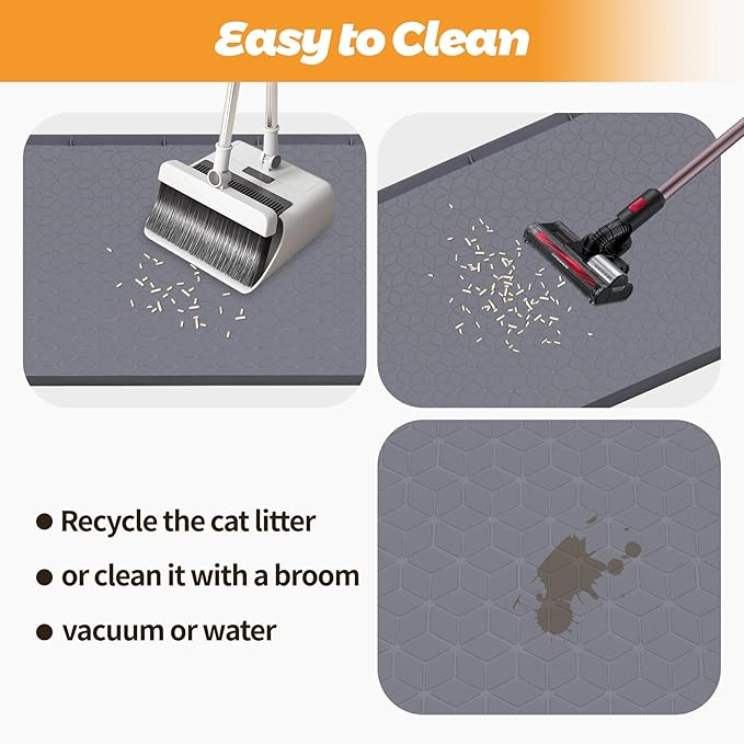 Cat Litter Mat, Extra Large 34" x 22" Silicone Mat Litter Trapping Mat for Scatter Control, Soft on Kitty Paws, Easy to Clean (Dark Grey)