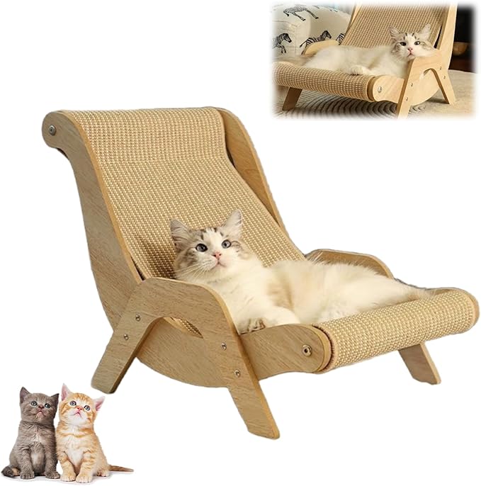 Cat Recliner Scraper Board, 2026 New 2 in 1 Cats Scratcher Bed Scratch Resistant & Low Lint, Wooden Cats Sofa Bed with Replaceable Cat Scratching Suitable for Cats (B)