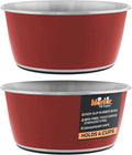 Master Pet Supply Stainless Steel Dog Bowls Set of 2 (32 Oz Each) with Non-Slip Rubber Base - Crimson Flame - Basic Dog Food Bowl Water & Food Bowls for Small Medium Large Dogs & Cats, Metal Dish