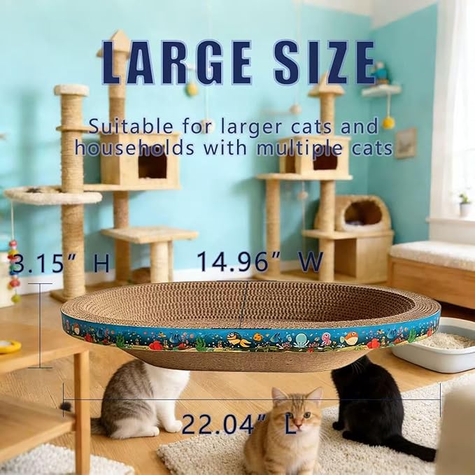 2PCS Large Cat Cardboard Scratcher with Toys, Oval 21.7" x 14.9" Kitty Scratching Board for Indoor Kitten Play Scratch Bed Sofa Furniture Protector