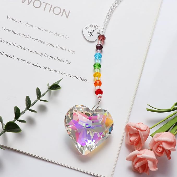 Rainbow Bridge Pets Personalized Crystal Light Catcher Cat/Dog Keepsake Pet Loss Sympathy Gift (Heart)