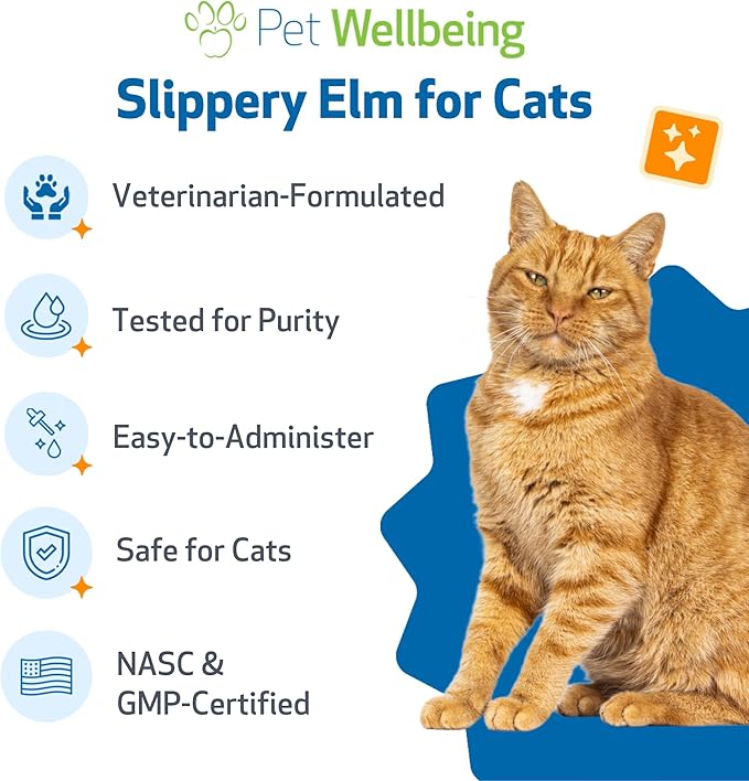 Pet Wellbeing Slippery Elm for Cats - Vet-Formulated Dual Digestive & Throat Support - Organic Pure Single Herb Extract - Holistic Soothing Cat Supplement - Liquid Formula 2 oz (59ml)