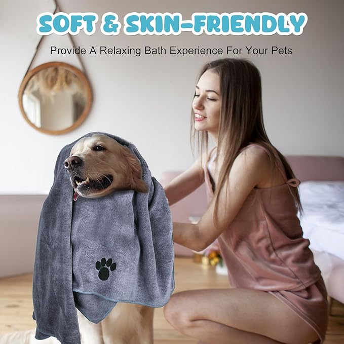 Microfiber Dog Towels for Drying Dogs,40'' X 23.6'', Super Absorbent and Soft Pet Grooming Towel, Perfect Shower & Bath Supplies for Dogs(6-Pack Grey)