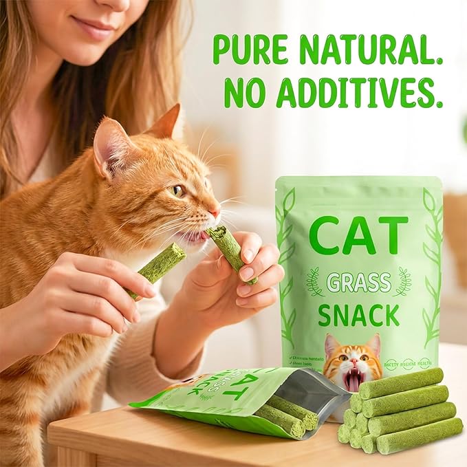 Cat Grass Treat Cats Toy 100g/3.53oz Freeze Dried Catnip Toys Kitten Chew Stick for Removal Hairballs for Cleaning Teeth Indoor Kitty Dental Care Lickable Edible Snack
