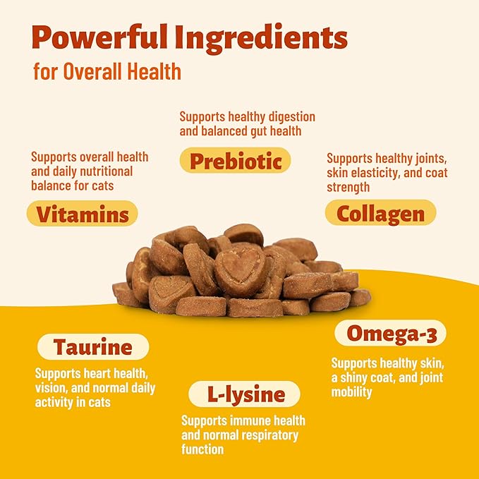 24-in-1 Cat Vitamins and Supplements Chews, Vitamins Treats with Lysine & Taurine for Cat - Immune, Skin&Coat, Respiratory&Vision Support, Daily Multivitamin for Indoor&Senior Cats-330Bites