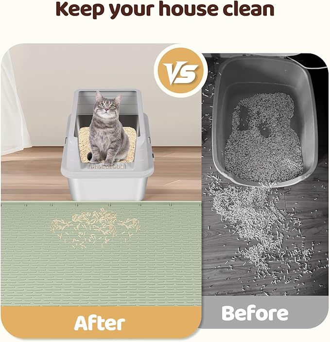 Cat Litter Mat, XL Extra Large 57" x 40" Silicone Mat Litter Trapping Mat for Scatter Control, Soft on Kitty Paws, Easy to Clean (Green)