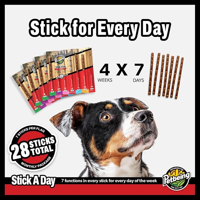 Stick a Day for Dogs | Specially Formulated 7-in-1 Functions Daily Real Meat Supplement for Dogs | Dog Chew Stick & Pet Vitamins Supplements Combination (7-Pack x 4, Chicken)