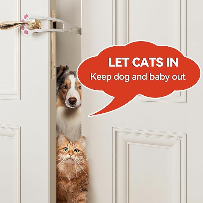 TGIOW Cat Door Latch, 1 Pcs Cat Door Stopper Pet Door Latch to Keep Dog Out of Litter Box and Food, Door Prop for Cat with 4 Adjustable Size Strap 2.2-5" Wide, No Measuring, Easy to Install, White