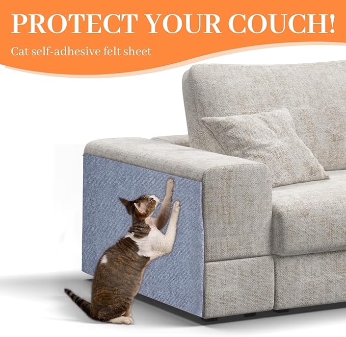 Cat Scratching Mat, Self-Adhesive Scratch Furniture Protector, Trimmable Cat Carpet, Couch Protector Scratching Pad Replacement (Light Grey, 39.4"x15.8")