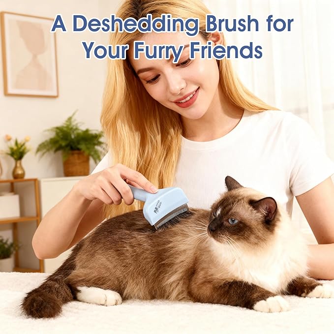 Pet Deshedding Comb,V-Tooth Dog Cat Grooming Brush with Curved Blade Gentle Shedding Tool with Ergonomic Non-Slip Handle for All Coat Types
