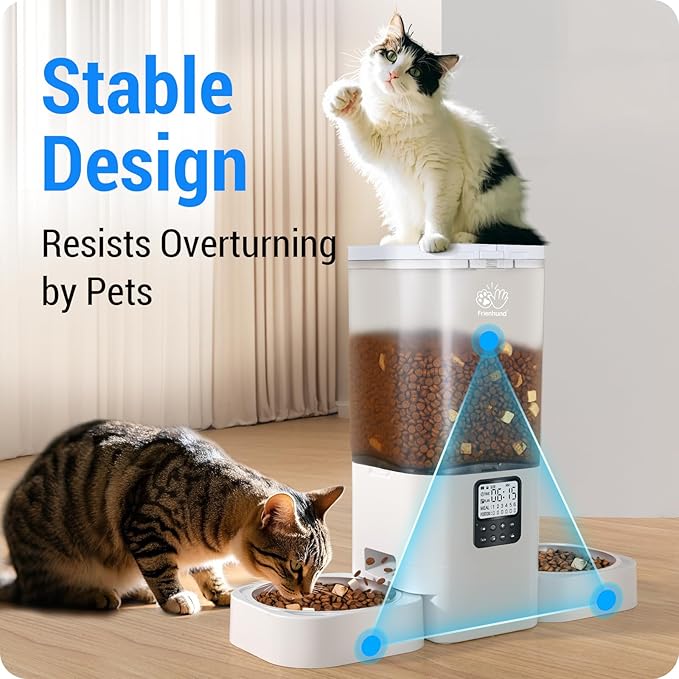 Timed Automatic Cat Feeder 2 Cats with Slow Feed: Dual Automatic Dog Feeder with Information Visualization, Programmable Auto Cat Food Dispenser for Multiple Pets,Detachable for Clean-29 Cup