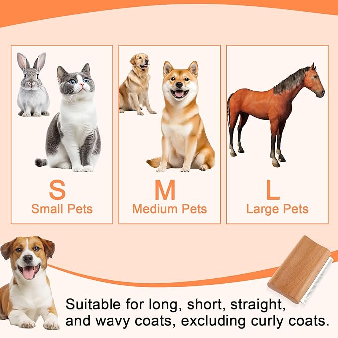Dog Deshedding Brush, Wooden Pet Kitten Hair Shedding Grooming Brush Tool with Fine Comb Teeth Puppy Kitty Deshedding for Small Medium Large Dog Cat with Long Short Straight and Wavy Fur(Wood Color)