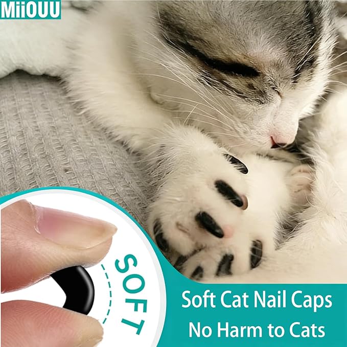100 pcs Cat Nail Caps | Cat Claw Covers with Adhesives and Applicators | Black (L)