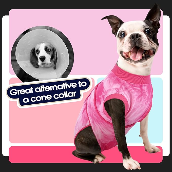 FUAMEY Surgery Recovery Suit for Small Dogs Cats,Dog Surgery Suit Female Spay Male Dogs Neuter Recovery Shirt Dog Onesie Anti Licking Abdominal Wounds Pet Bodysuit Skin Conditions Rose Dye XS