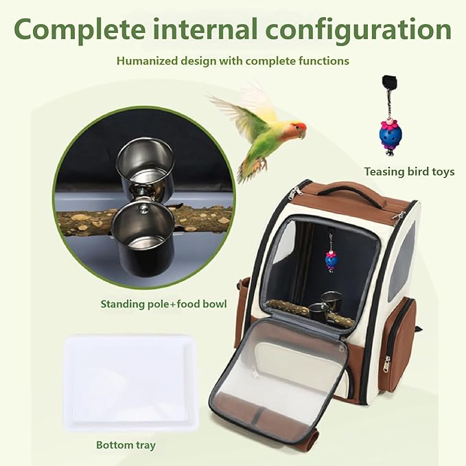 Small Bird Carriers Bag with Multiple Storage Pocket for Treats and Toy Easy to Carry Pet Transport Backpack Travel Bag