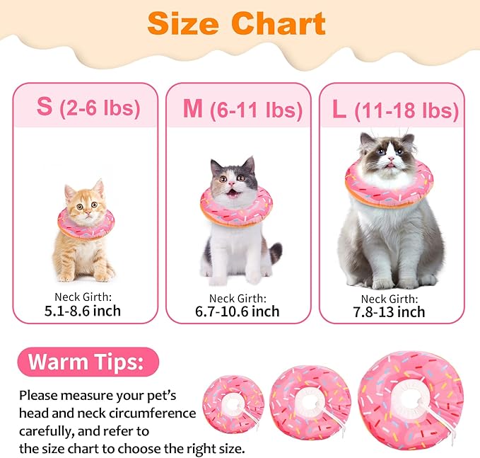 Cat Cone Collar Soft, Comfortable Cat Donut Collar After Surgery, Adjustable Elizabethan Recovery Collars & Cones to Stop Licking, Lightweight Neck Collar Soft Cone for Cats Kitten (Pink, Small)