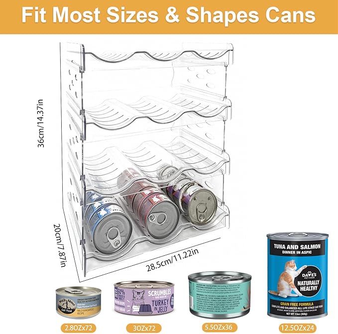 Cat Food Can Organizer,Can Organizer for Pantry,4-Layers Transparent Cat Food Storage Container Holds 72 (3.5oz) Cans,Canned Food Organizer and Storage for Countertop Kitchen Cabinet(4 Layers)