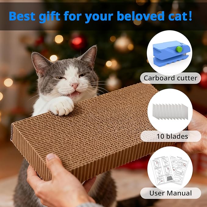 Cardboard Cutter for Cat Scratchers with 10pcs Blade, 4-in-1 Box Cutter 3D Printed Cardboard Strip Cutter DIY cat scratchers Cutter Tool for Cat Lovers