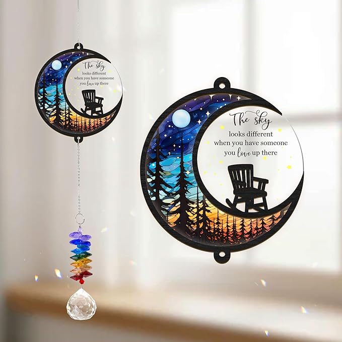 Memorial Suncatcher - Moon Chair Ornament - Sympathy Gift for Loss of Loved One - Bereavement Gifts - Condolence Gift - Memorial Rainbow Maker - Remembrance Ornament - Funeral Keepsake
