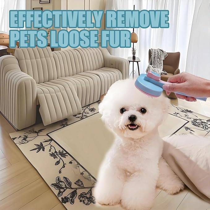 Demiya Pet Brush with Ergonomic Handle, Plastic Pets Grooming Comb for Cats, Dogs, Detangling and Deshedding Tool (Blue)