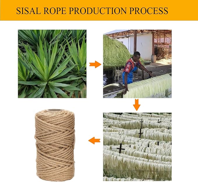 Natural Sisal Rope for Cat Scratcher - 100ft x 1/4" Durable Hemp Rope & Twine Cat Toy with Catnip, Includes Free Silvervine Sticks, Eco-Friendly for Cats & Kittens