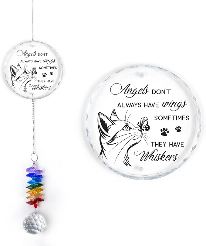 Glass Ornament Suncatcher - Cat Memorial Sympathy Gift - Rainbow Maker for Cats Lover - Bereavement Keepsake - Hanging Home Garden Decor - Mother's Day for Cat Mom Dad
