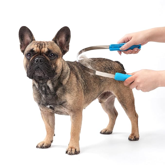 ZENFUN 6 Pc Dual-Sided Dog Shedding Blade, Stainless Steel Grooming Tool for Horse, Cattle, Sheep with Comfort Grip, Curry Deshedder De-Shedding Tool for All Dogs Coat Types (Single Loop Double Loops)
