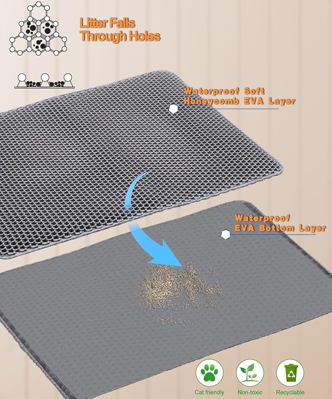 Cat Litter Mat,45"x32" Extra Large Cat Litter Box Mat,Honeycomb Double Layer Kitty Litter Trapping Mat,Soft EVA Material,Urine & Waterproof,Scatter Control,Easy Clean,Washable