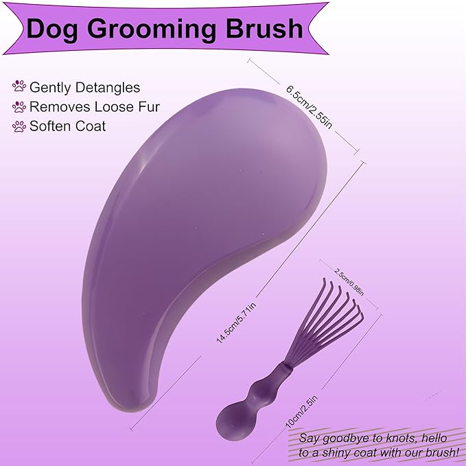 Puppy Brush for Small Dogs - Soft Dog Brush - Perfect Yorkie, Shih Tzu, Maltipoo & Maltese Grooming - Gentle Hair Remover for Easy Pet Grooming at Home (Light Purple)