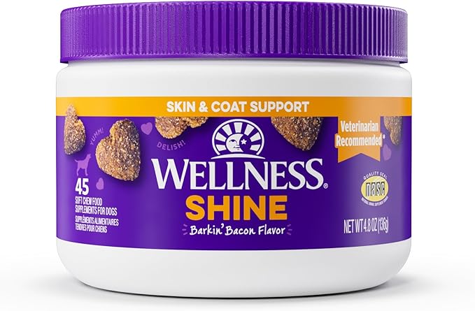 Wellness Barkin' Bacon Flavored Soft Chew Skin & Coat Supplements for Dogs, 45 Count