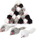 Hungdao 24 Pcs Furry Mice Interactive Catch Play Rabbit Fur Mouse Rattle Sound Rat Plush for PET Cats and Kittens, 3 Colors (White,Black,Gray)