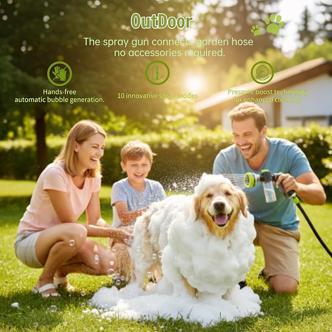 Dog Shower Attachment Water Hose Nozzle Sprayer Set with Metal 3-Way Shower Diverter & 6FT Shower Hose, 10 Spray Modes,with Soap Dispenser,Suitable for Indoor Outdoor Dog Washing