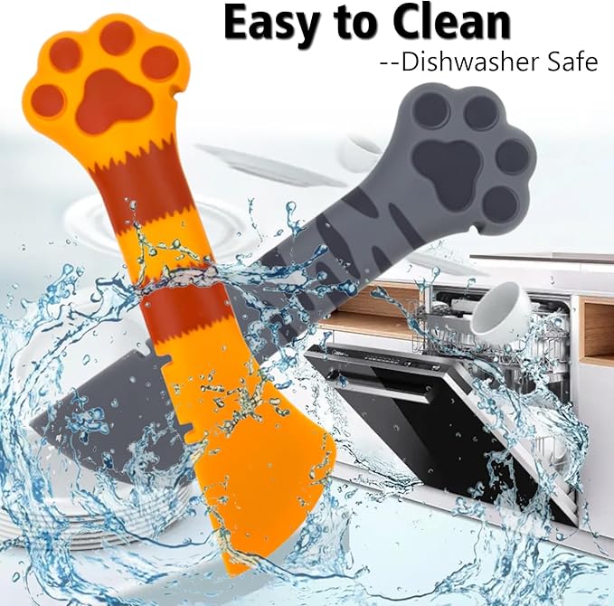 Joyinjojo 2 Pack Dog Cat Food Spoon, Cute Paw Silicone Pet Can Opener Spatula Scoop Mixing Spoons for Wet Canned Food