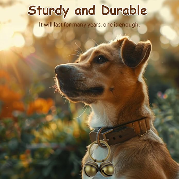 Dog Bells for Pet Tracking, 12PCS Extra Loud Dog and Cat Bells for Collar, Vintage Copper Collar Charms Pendant with 6 Leather Button Strap for Outdoor Safety, Pet Tracking