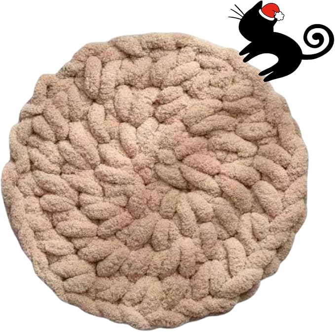 Cat Self-Warming Knitted Bed Mat, Extra-Soft Warm Round Washable Pads Cushions for Indoor Kittens & Kitty Small Pets Cat Trees (Oatmeal,Medium)