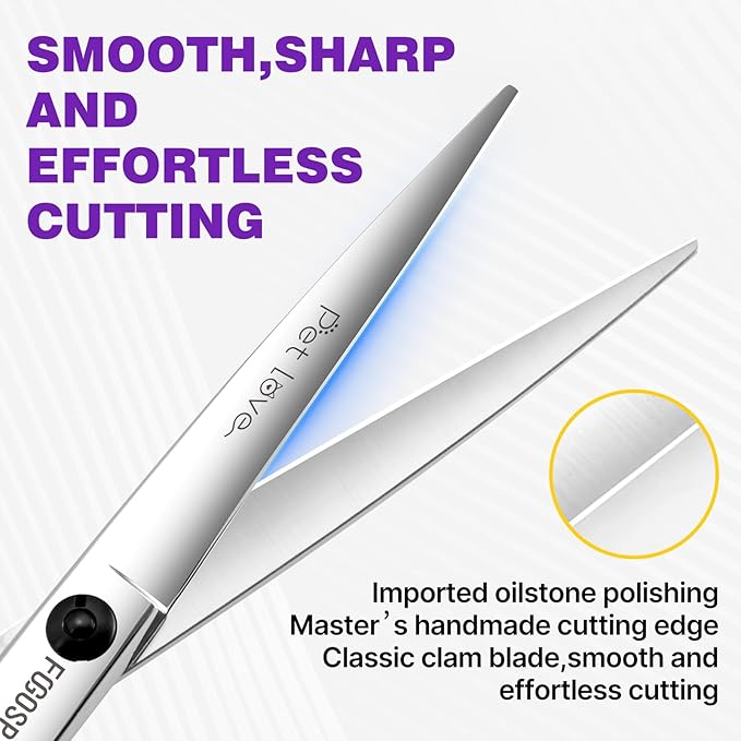 Straight Grooming Scissors for Dogs at Home 6.5 in Professional Dog Hair Scissor Trimming Small Dogs Pet Cat Shears Japan 440C Symmetric Handle Light Weight for Cutting Body Leg Hairs(6.5)