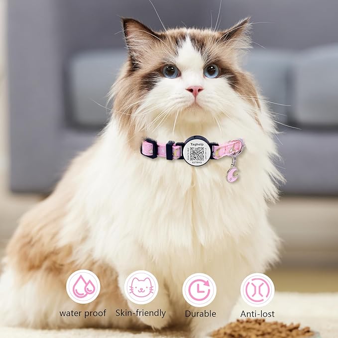 Breakaway Safety Cat Collar with QR Code ID Tag, 2 Pack Reflective Lightweight Kitten Collars – Silent Durable Collar with Online Pet Info Profile, Blue