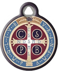 Dog Tag Art Saint Benedict Cross Personalized Pet ID Tag for Dogs and Cats, Silent Polymer Coated Stainless Steel Nametag with Customized Identification Information, Large 1.25" Diameter